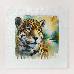 Jaguar in Harmony 010924AREF104 - Watercolor Jigsaw Puzzle