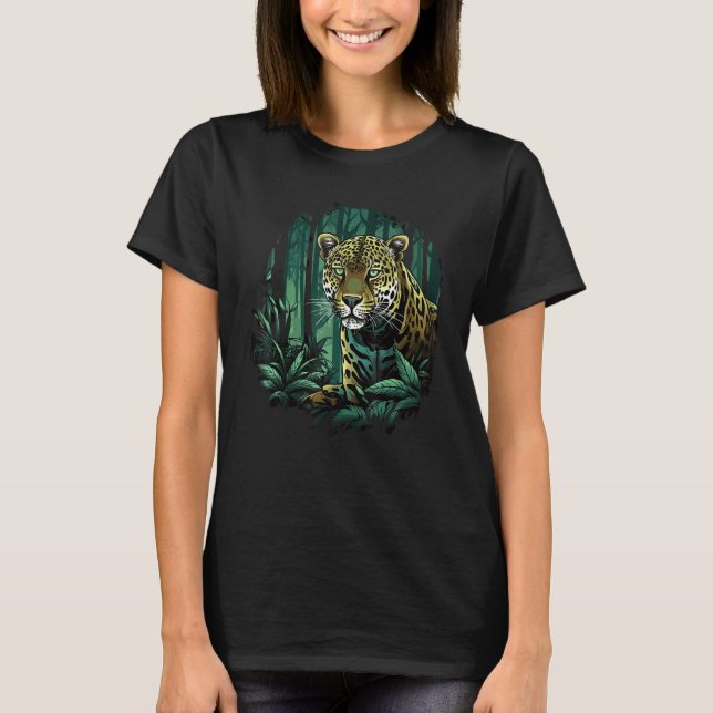Jaguar In Jungle Big Cat Lover Print Graphic Art D T-Shirt (Front)