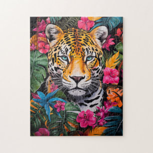 Jaguar in Jungle Bloom Jigsaw Puzzle