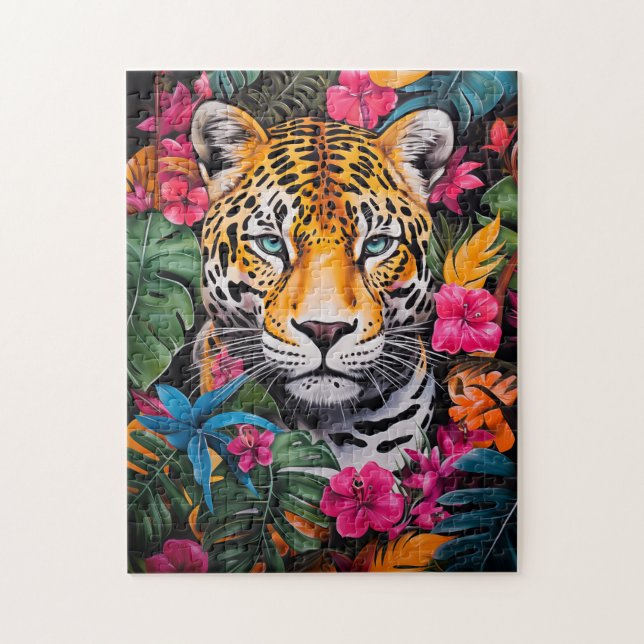 Jaguar in Jungle Bloom Jigsaw Puzzle (Vertical)