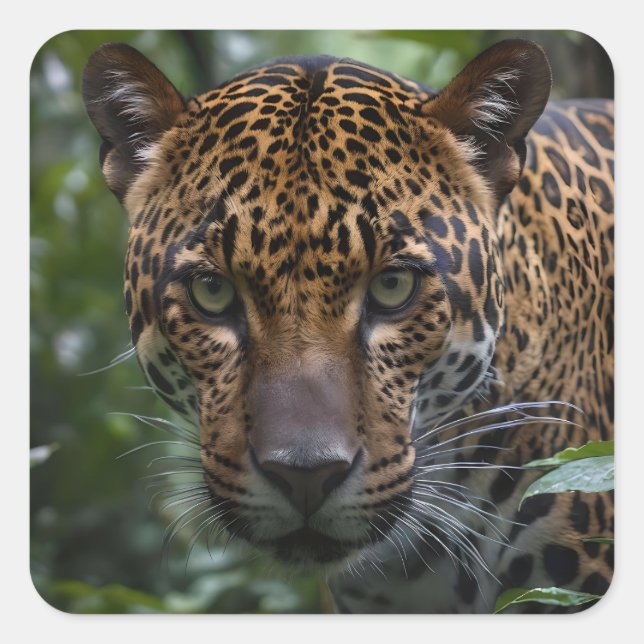 Jaguar In The Forest, Square Sticker (Front)