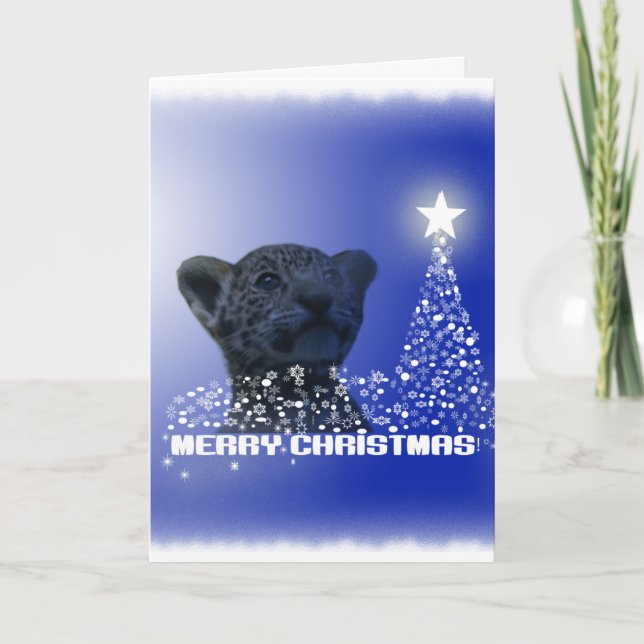 Jaguar Kitten Snowflake Christmas Tree Wonderland Holiday Card (Front)