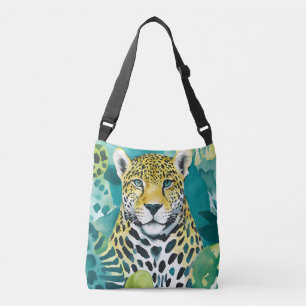Jaguar Leopard Big Cat Teal Colours Crossbody Bag