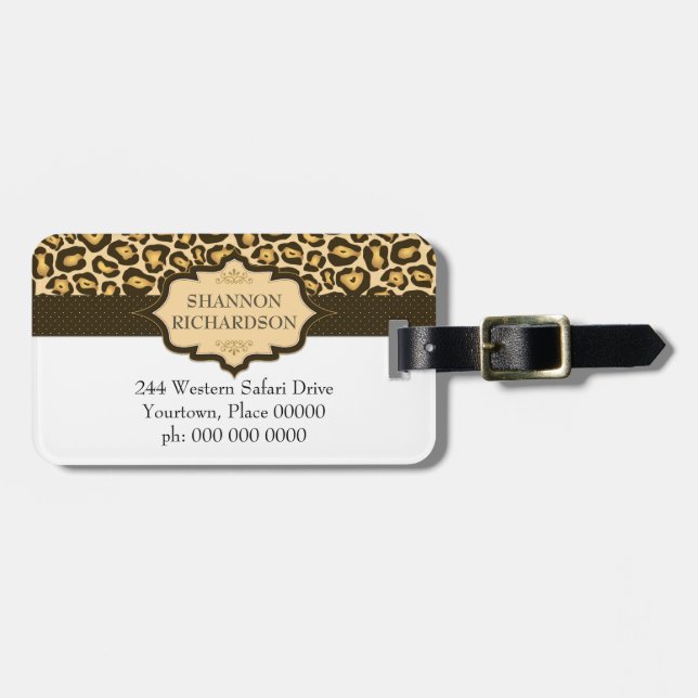Jaguar Leopard Ribbon Luggage Tag (Front Horizontal)
