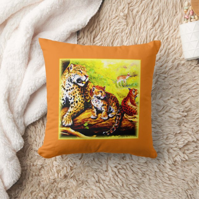 Jaguar Mum and Cubs Relaxing in Jungle. Buy Now Cushion (Blanket)