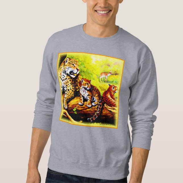 Jaguar Mum and Cubs Relaxing in Jungle. Buy Now Sweatshirt (Front)