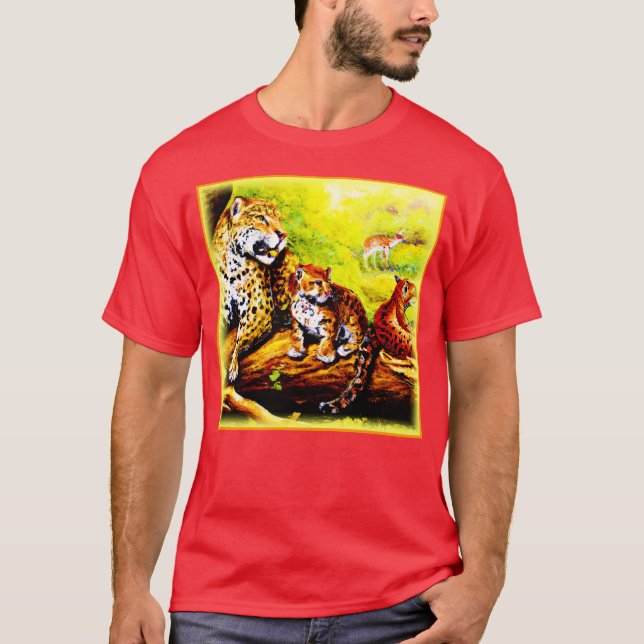 Jaguar Mum and Cubs Relaxing in Jungle. Buy Now T-Shirt (Front)