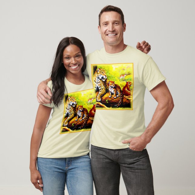 Jaguar Mum and Cubs Relaxing in Jungle. Buy Now T-Shirt (Unisex)