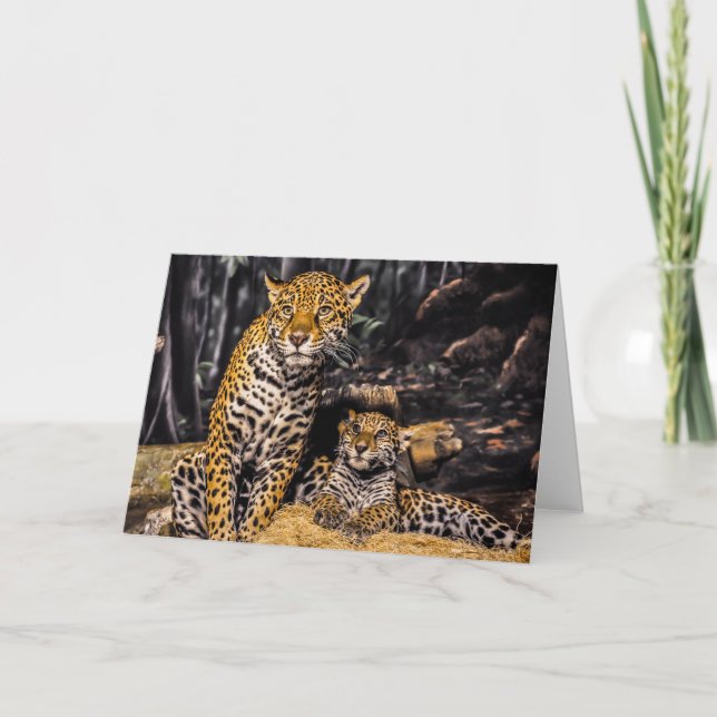 Jaguar Mum & Cub Greeting Card (Front)