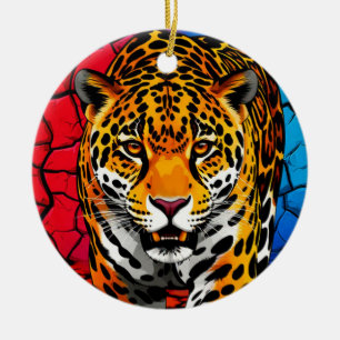 Jaguar on Cracked Earth Backgroun Ceramic Ornament
