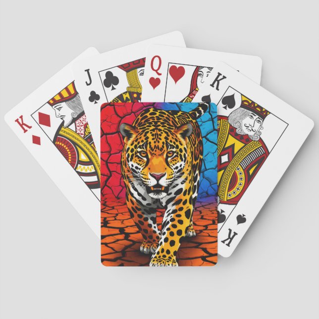 Jaguar on Cracked Earth Backgroun Playing Cards (Back)