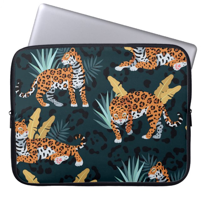 Jaguar Palms Seamless Vintage Pattern Laptop Sleeve (Front)