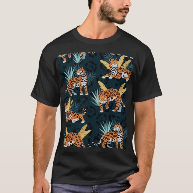 Jaguar Palms Seamless Vintage Pattern T-Shirt (Front)