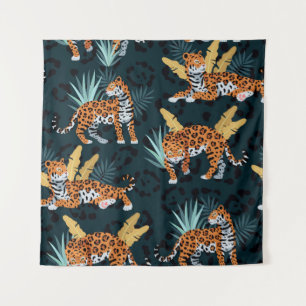 Jaguar Palms Seamless Vintage Pattern Tapestry