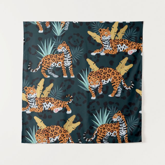 Jaguar Palms Seamless Vintage Pattern Tapestry (Front)