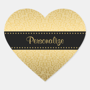 Jaguar Pattern Luxury Black and Gold Animal Print Heart Sticker