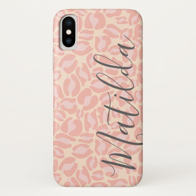 Jaguar Pattern Print Pink Pastel Personalized Name Case-Mate iPhone Case (Back)