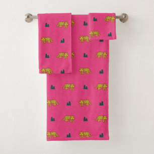 Jaguar pattern towel set: pink