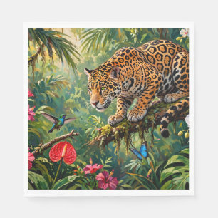 Jaguar Rainforest Hummingbird Butterflies Flowers Napkin
