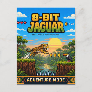 Jaguar, Retro 8-Bit Pixel Art Postcard