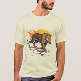 Jaguar Stalking Big Cat in Dramatic Splash Art T-Shirt