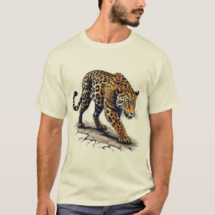 Jaguar Stalking Big Cat in Dramatic Splash Art T-Shirt