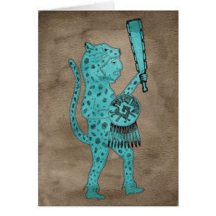 Jaguar Warrior Card (blue on brown)