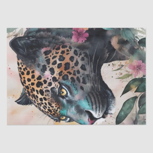 Jaguar Watercolor Floral Art Tissue Paper (Front)