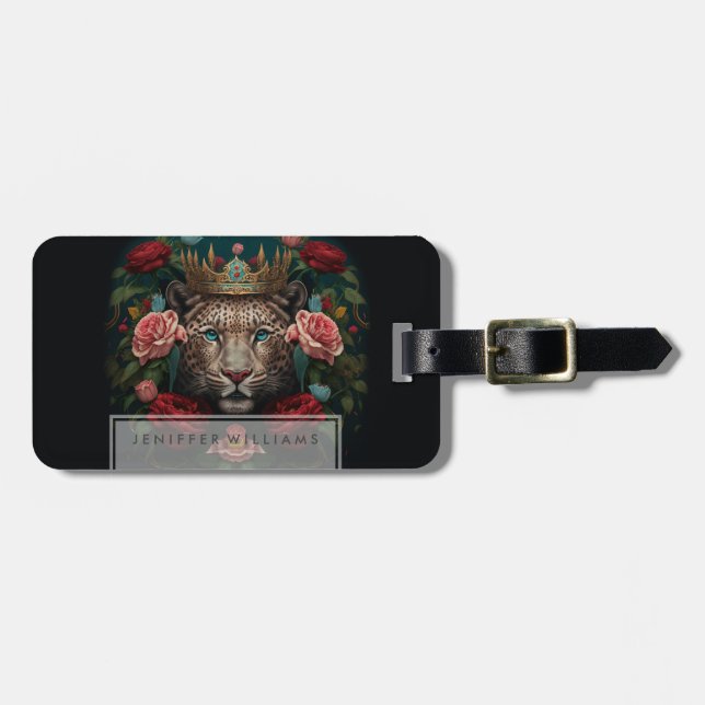 Jaguar with Crown in Flowers Painting              Luggage Tag (Front Horizontal)