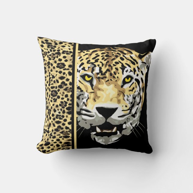Jaguar with Jaguar Print on a Throw Pillow (Front)
