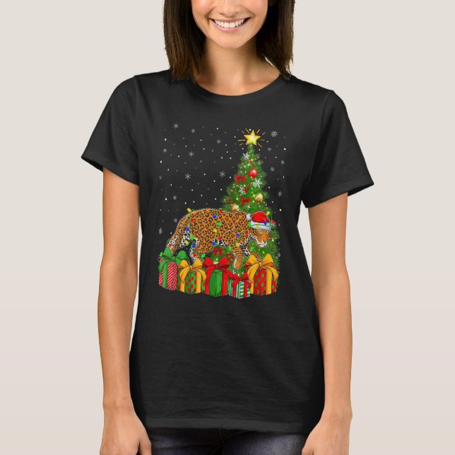 Jaguar   Xmas Holiday Santa Jaguar Christmas Tree T-Shirt (Front)