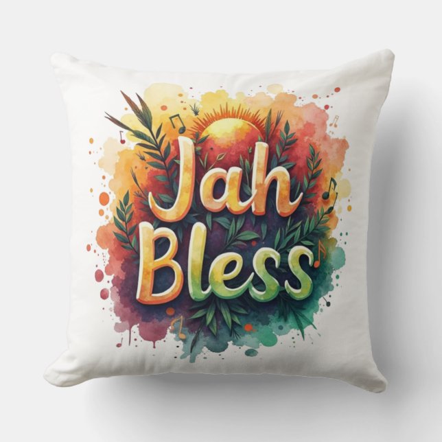 Jah Bless Reggae Watercolor  Cushion (Front)