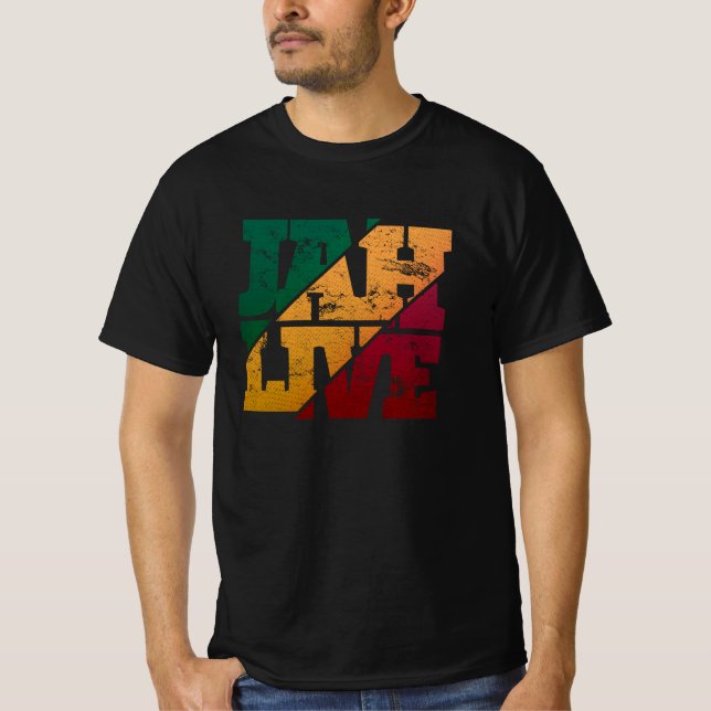 Jah Live Rasta Colours Distressed Reggae T-Shirt (Front)