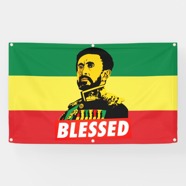 Jah Rastafari Haile Selassie Rasta Roots Banner (Horizontal)