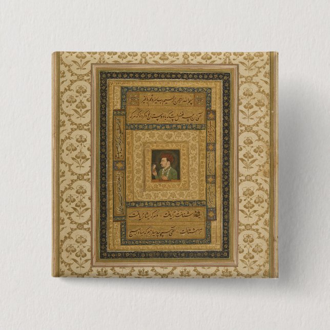Jahangir holding a picture of the Madonna, inscrib 15 Cm Square Badge (Front)