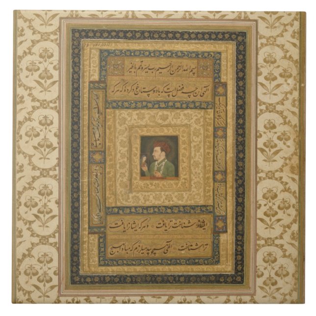 Jahangir holding a picture of the Madonna, inscrib Tile (Front)