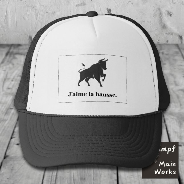 J'aime la Hausse. The Stock Market Bull Trucker Hat (Creator Uploaded)