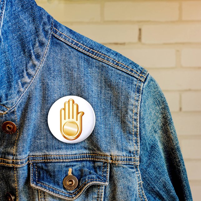 Jain Symbol 6 Cm Round Badge (Golden Ahimsa symbol of the Jain faith. )