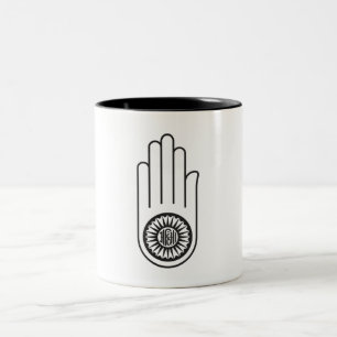 Jain Symbol of Ahimsa (Hand of Non-Violence) Two-Tone Coffee Mug