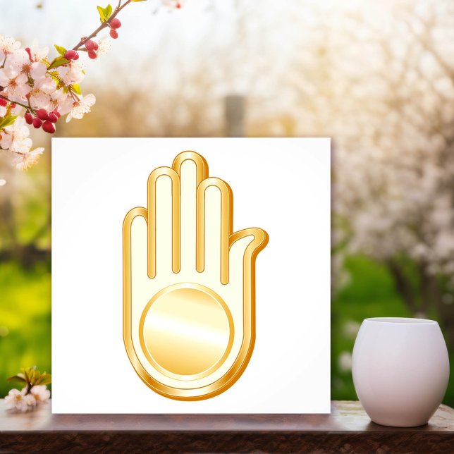 Jain Symbol Photo Print (Jain Symbol Photo Print. Golden Ahimsa symbol of the Jain faith. )