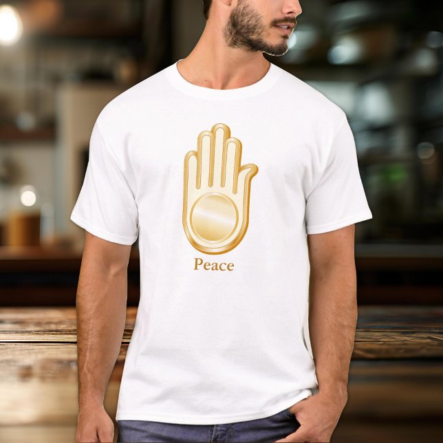 Jain Symbol T-Shirt (Golden Ahimsa symbol of the Jain faith. Customize with your text. )
