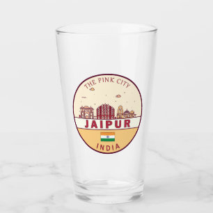 Jaipur India City Skyline Emblem Glass