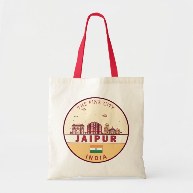 Jaipur India City Skyline Emblem Tote Bag (Front)