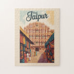 Jaipur India Hawa Mahal Illustration Travel Art Jigsaw Puzzle<br><div class="desc">Jaipur retro vector travel design. Jaipur,  the vibrant capital of Rajasthan,  is known as the Pink City for its striking terracotta buildings and royal heritage</div>