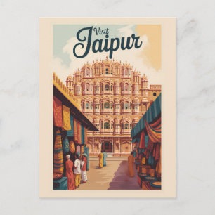 Jaipur India Hawa Mahal Illustration Travel Art Postcard
