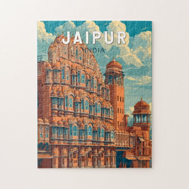 Jaipur India Illustration Travel Art Vintage Jigsaw Puzzle (Vertical)