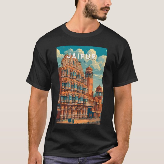 Jaipur India Illustration Travel Art Vintage T-Shirt (Front)