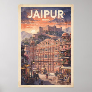 Jaipur India Vintage Travel Poster