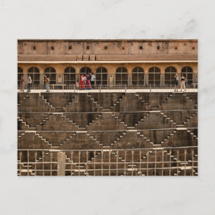 Jaipur Stepwell with Visitors   Historic Rajasthan Postcard