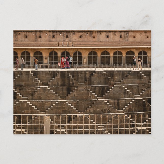 Jaipur Stepwell with Visitors | Historic Rajasthan Postcard (Front)